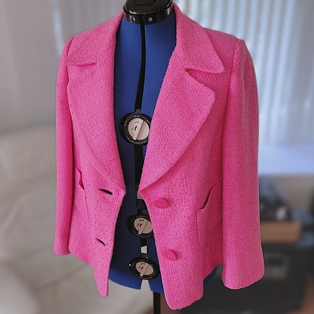 Vtg Y2K Planet fuschia bouclé wide collar blazer jacket